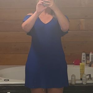 Blue cold shoulder dress